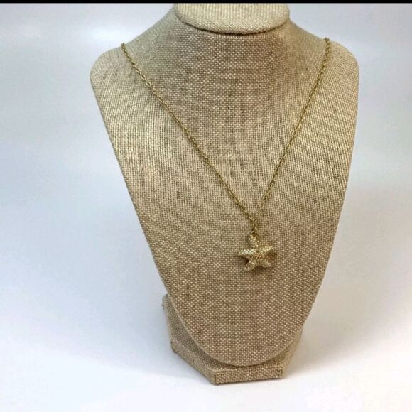 Designer J. Crew Gold-Tone Link Chain Clear Crystal Star Pendant Necklace - Picture 1 of 4